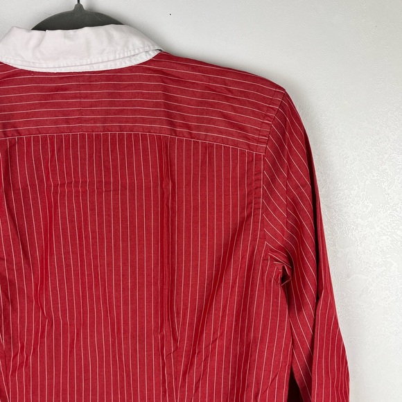 Lauren Ralph Lauren Red Striped Button Down Shirt Split Sleeves Collared Medium - Picture 6 of 8